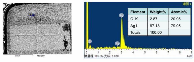 進(jìn)行EDX分析，確認(rèn)支架本身不含硫